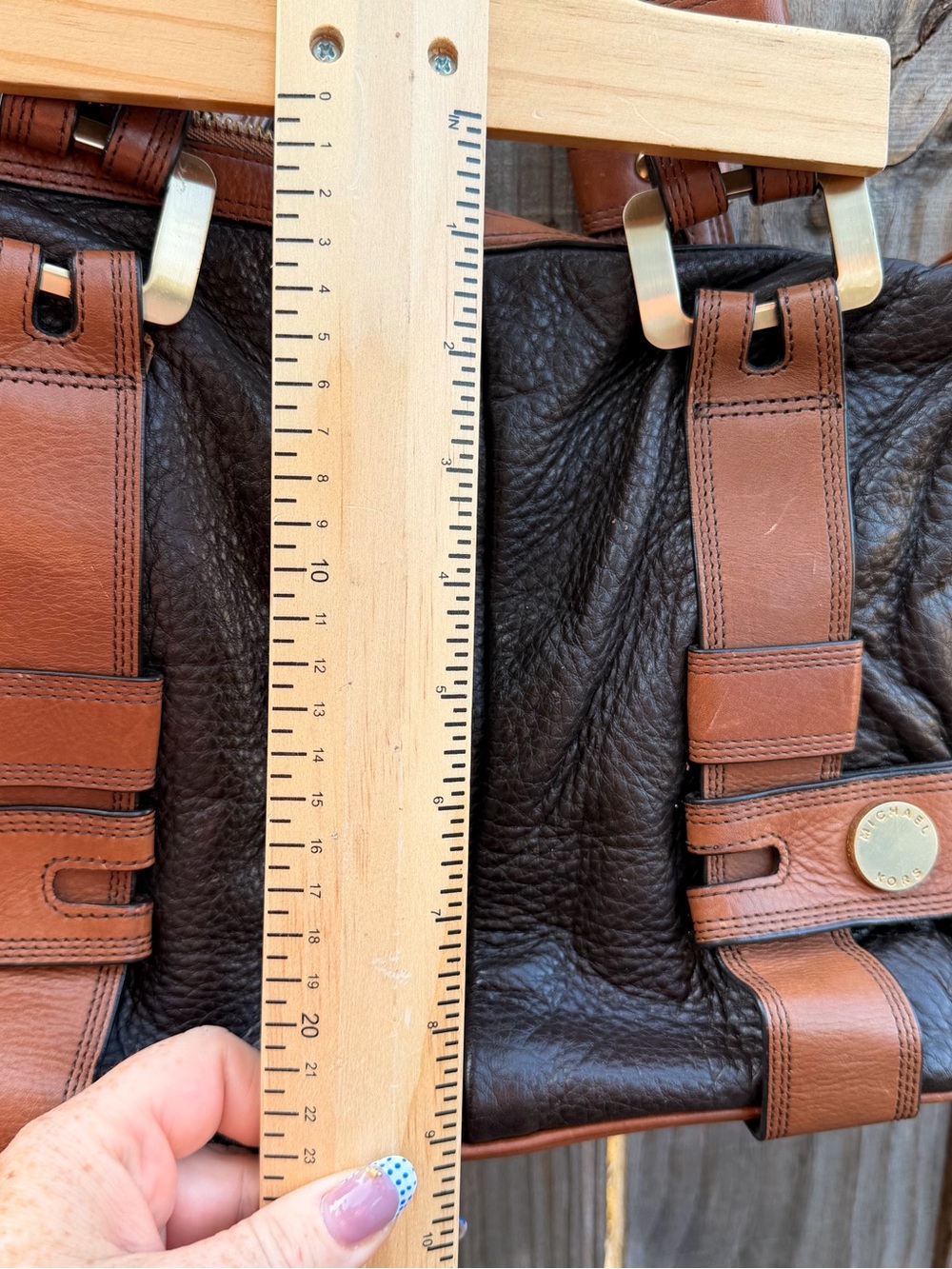 Michael Kors Brown & Cognac Leather Shoulder Tote - Picture 8 of 9